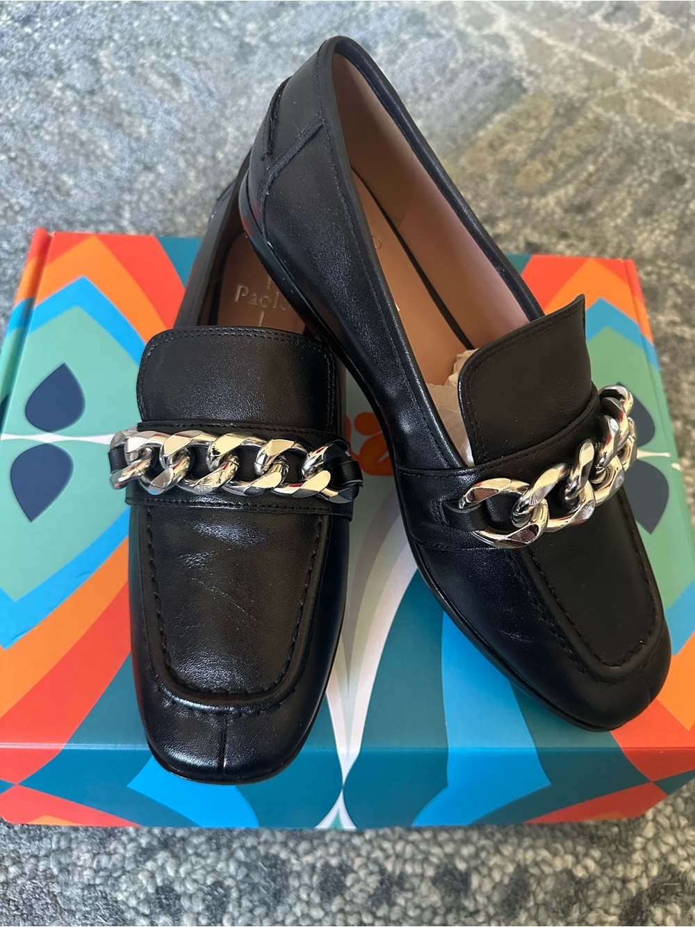 Linea Paolo Black Leather Chain Loafers - Women's Size 7.5M (NWOT)